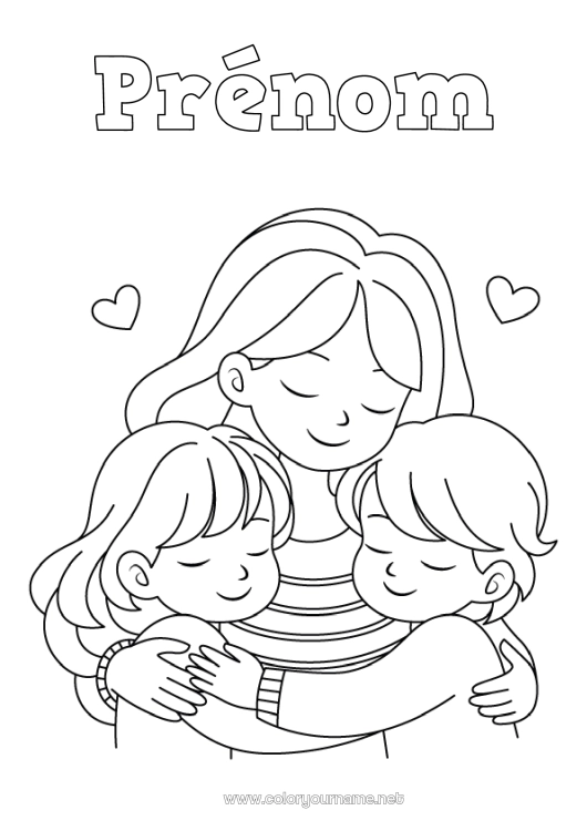 Coloriage à imprimer Maman Fille Garçon Soeur Frère Famille