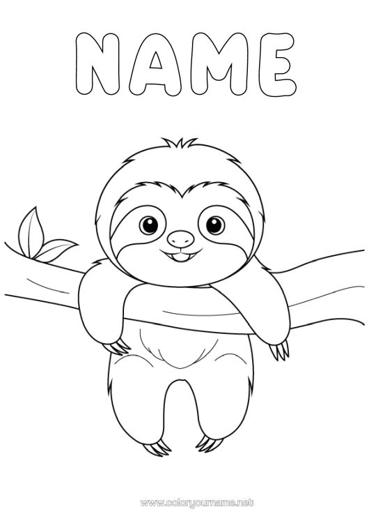 Colouring page to print Animal Forest Animals Sloth
