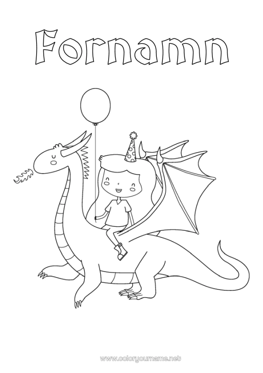 Färgläggningssida att skriva ut Drake Prinsessa Djur Drakar, enhörningar och fantastiska djur Sant Jordi eller Sankt Göran