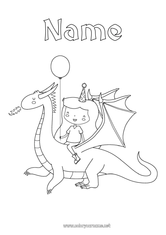 Coloring page to print Dragon Princess Dragons, unicorns and fantastic animals Saint George