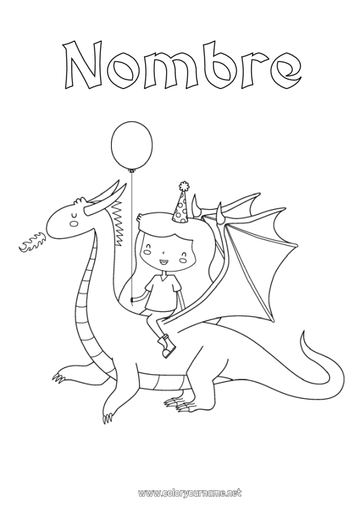 Dibujo para colorear para imprimir Dragón Princesa Dragones, unicornios y animales fantásticos Sant Jordi