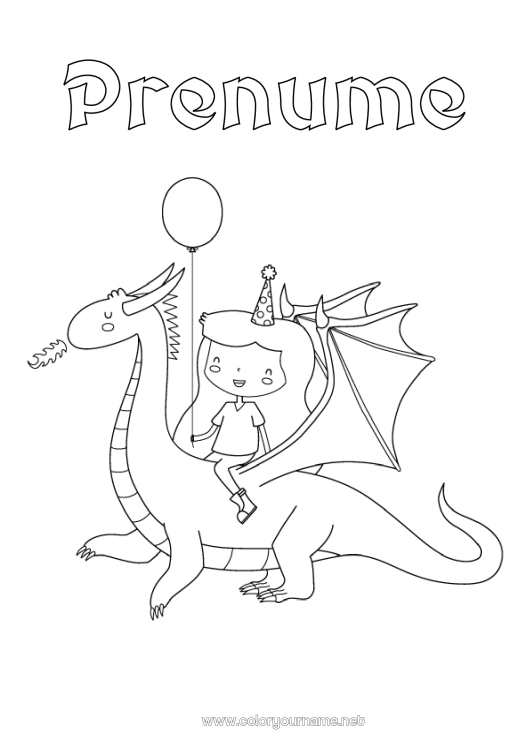 Pagină de colorat de imprimat Dragon Prințesă Animal Dragoni, unicorni și animale fantastice Sant Jordi sau Sfântul Gheorghe