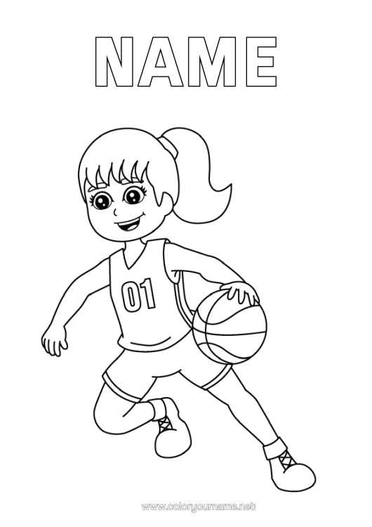 Colouring page to print Sport Girl Basketball Team Sports