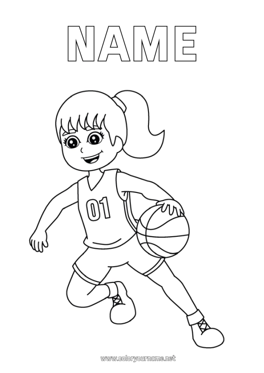 Coloring page to print Sport Girl Basketball Team sports