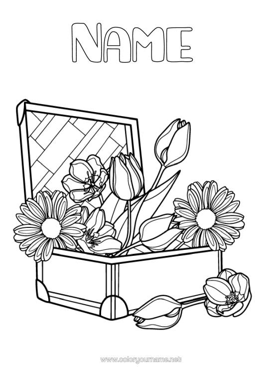 Colouring page to print Flowers Spring Tulip Luggage And Bags