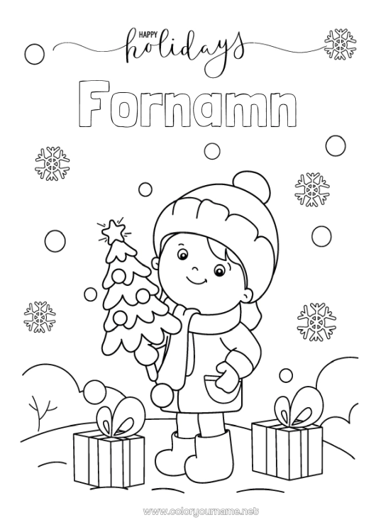 Färgläggningssida att skriva ut Vinter Gåvor Jul Barn