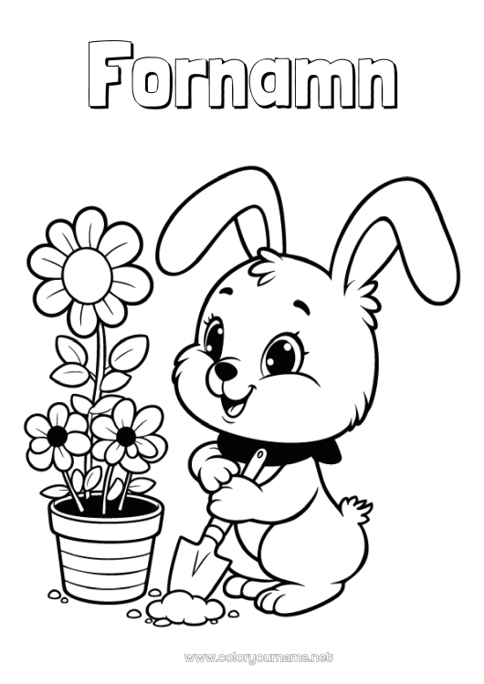 Färgläggningssida att skriva ut Söt Blommor Vår Kanin Djur Skogens djur