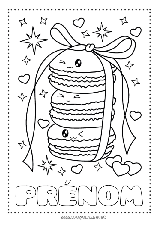 Coloriage à imprimer Kawaii Gourmandises, sucreries Macaron