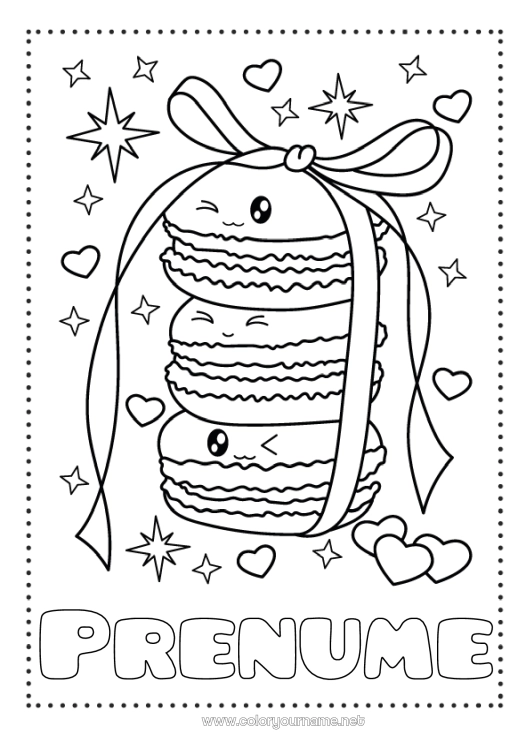 Pagină de colorat de imprimat Drăguț Dulciuri, bunătăți Macaron