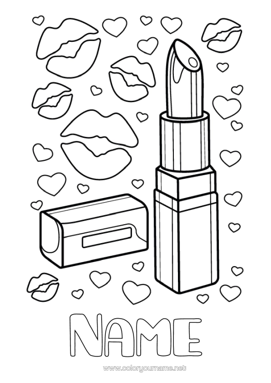Colouring page to print Heart Make-Up Lipstick