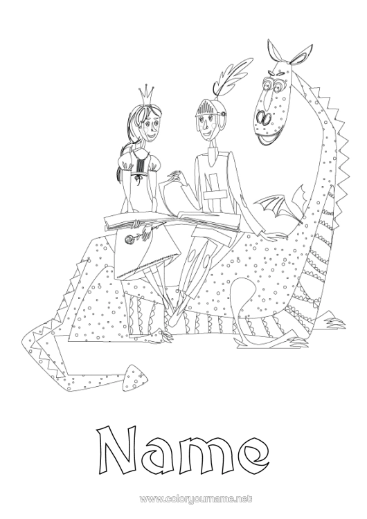 Colouring page to print Dragon Princess Rose Knight Book Dragons, Unicorns, And Fantastical Creatures Saint George Reading Barcelona