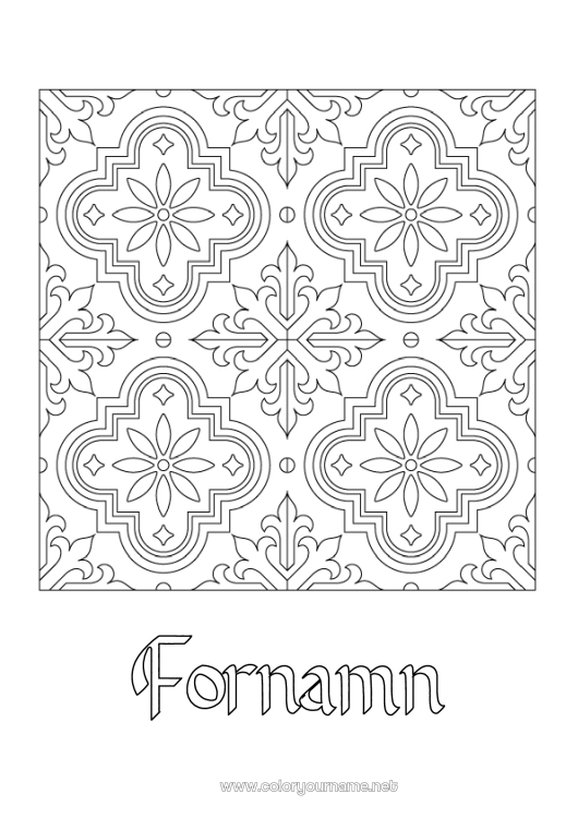 Färgläggningssida att skriva ut Symboler Geometriska former Mosaiker Symmetri Portugal