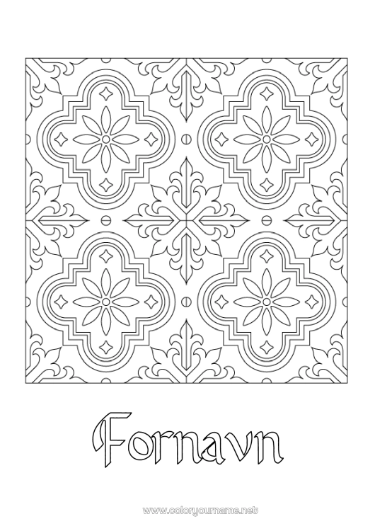 Fargeleggingssiden til utskrift Symboler Geometriske former Mosaikker Symmetri Portugal