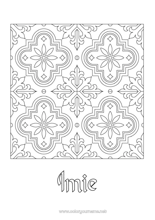 Kolorowanka do wydruku Symbole Formy geometryczne Mozaiki Symetria Portugalia