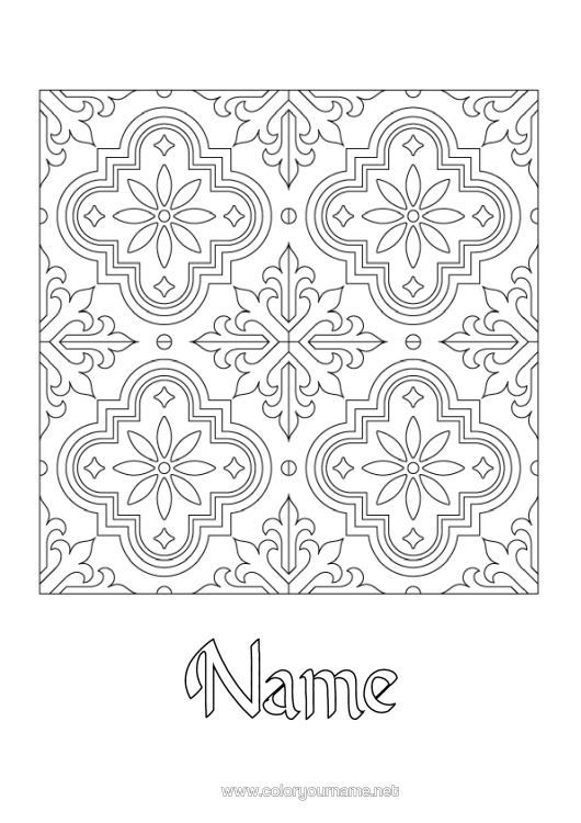 Colouring page to print Symbols Geometric Shapes Mosaics Symmetry Portugal