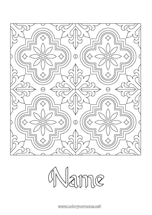 Coloring page to print Symbols Geometric shapes Mosaics Symmetry Portugal