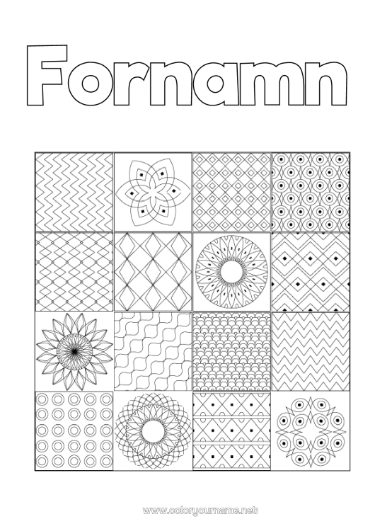 Färgläggningssida att skriva ut Symboler Geometriska former Mosaiker Symmetri Portugal Torg