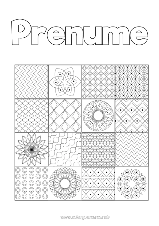 Pagină de colorat de imprimat Simboluri Forme geometrice Mozaicuri Simetrie Portugalia Pătrat