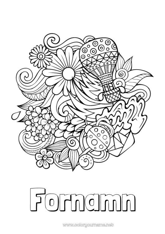 Färgläggningssida att skriva ut Lugn och zen Vår Symboler Doodle Antistress