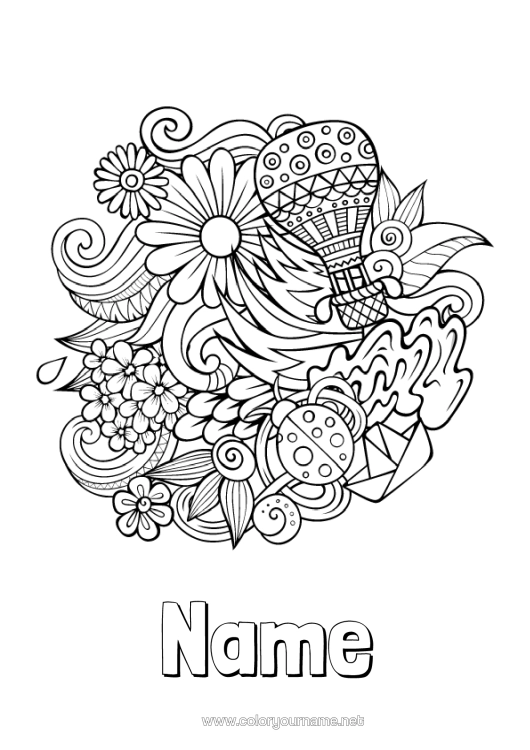 Colouring page to print Calm And Zen Spring Symbols Doodle Anti-Stress