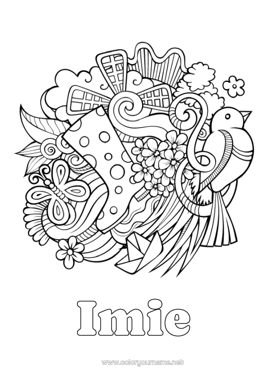 Kolorowanka do wydruku Kwiaty Spokojny i zen Ptak Wiosna Motyl Symbole Doodle Owady Antystres Ptaki i latające ssaki Buty