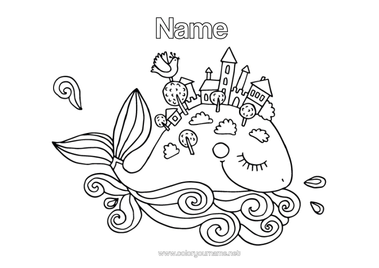Colouring page to print Whale Sea Animal Marine Or Aquatic Animals Earth Day