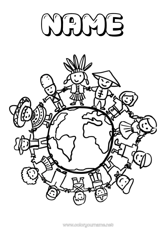 Colouring page to print Child Earth Earth Day