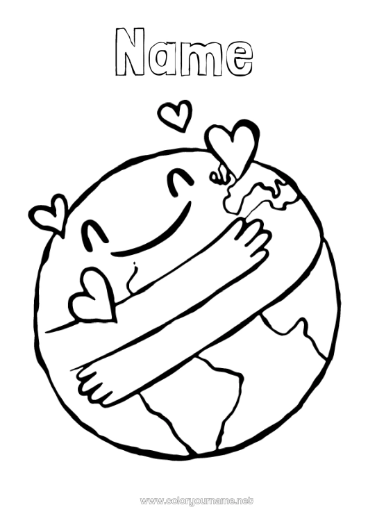 Coloring page to print Earth Earth Day