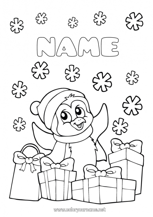 Coloring page to print Gifts Christmas Penguin Flying birds and mammals