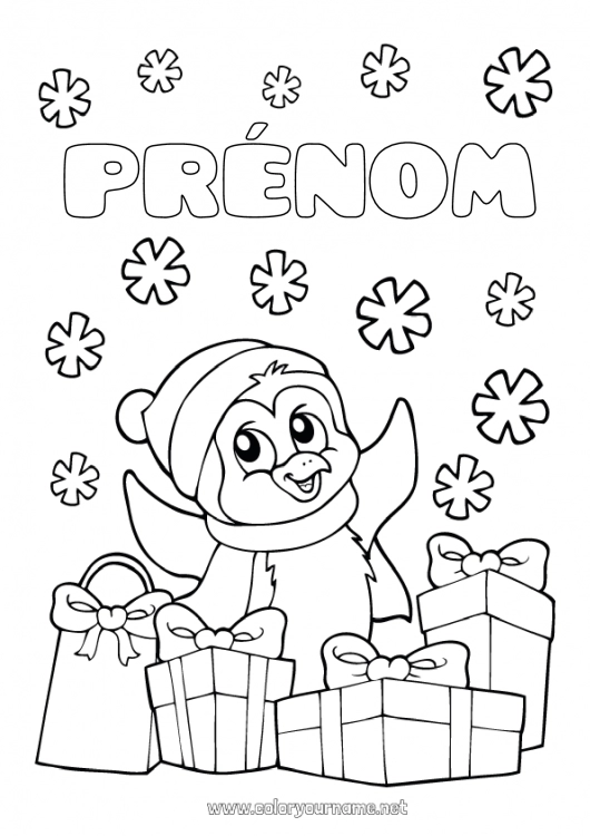 Coloriage à imprimer Cadeaux Noël Pingouin, Manchot Oiseaux et mammifères volants