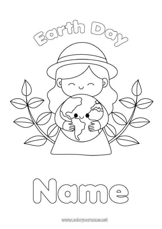 Coloring page to print Girl Ecology Earth Earth Day