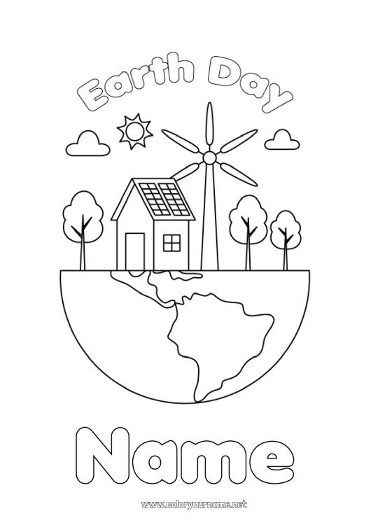 Coloring page to print Ecology Earth Earth Day