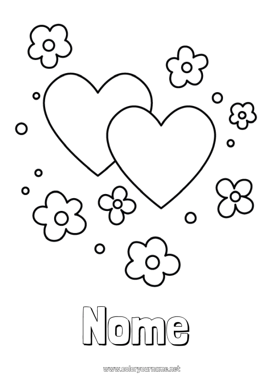 Pagina da colorare da stampare Fiori Cuore Buona festa Ti amo San Valentino Disegni da colorare facili