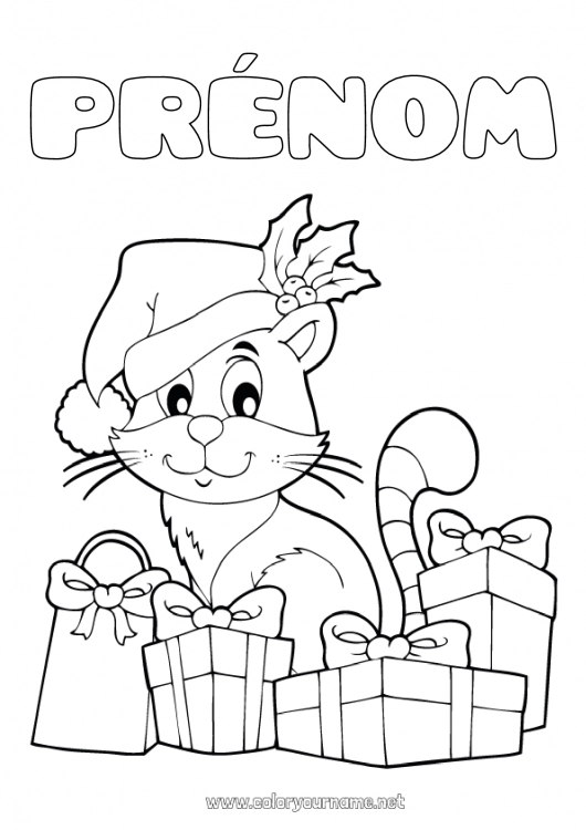 Coloriage à imprimer Chat Cadeaux Noël Chiens et chats