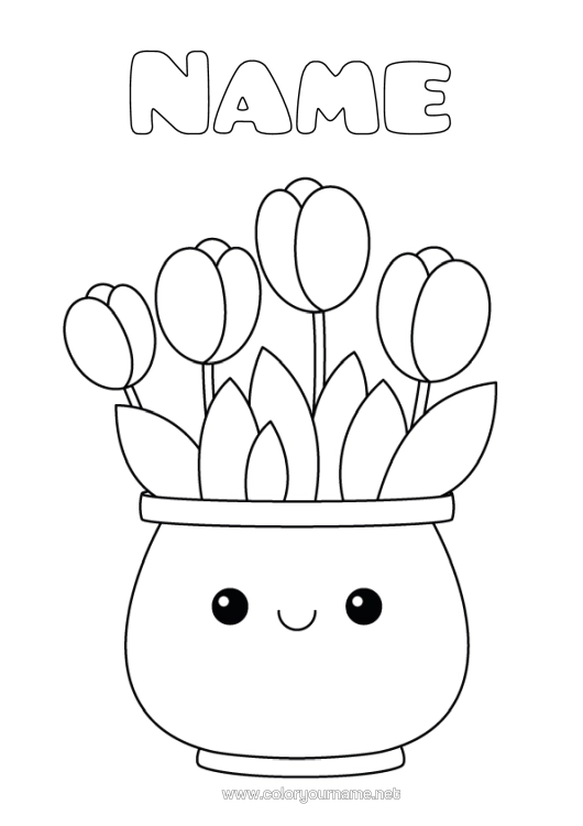Colouring page to print Flowers Cute Tulip Easy Colouring Pages Netherlands
