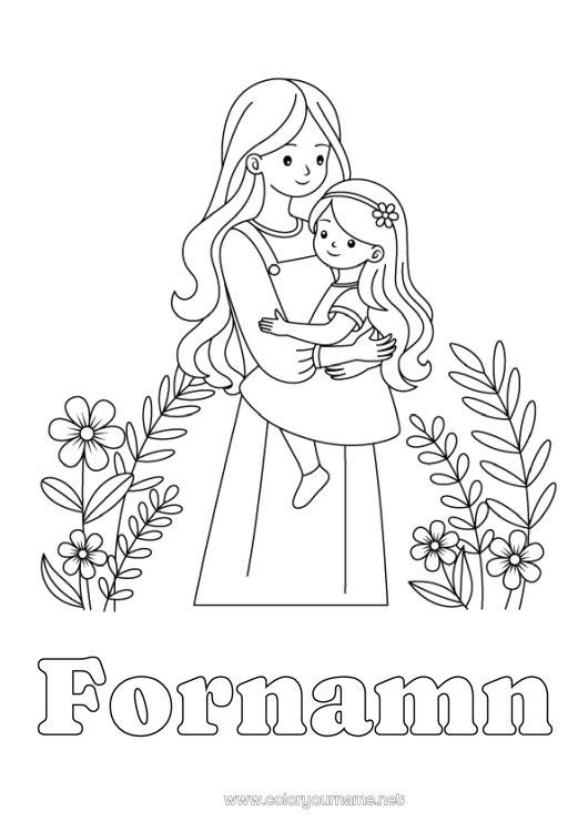 Färgläggningssida att skriva ut Mamma Flicka Syster Barnvakt