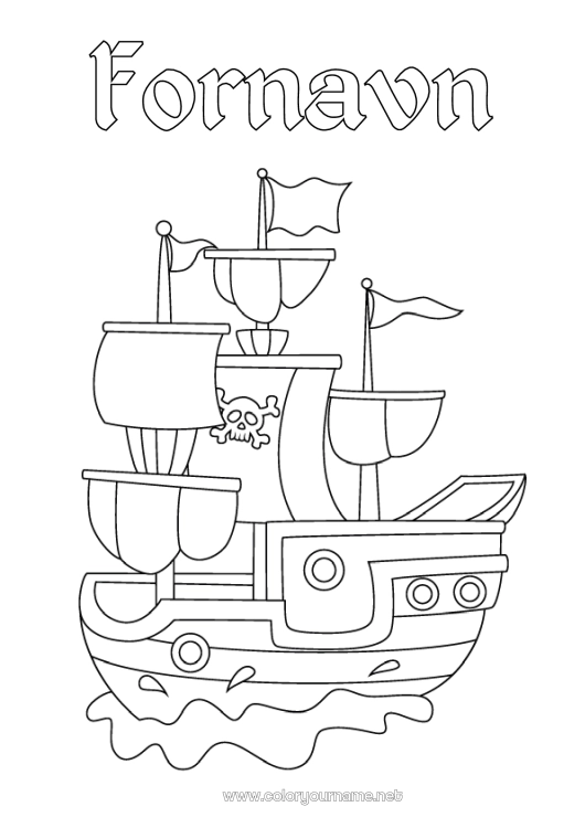 Fargeleggingssiden til utskrift Pirat Kjøretøy Båt Seilbåt Maritime kjøretøy