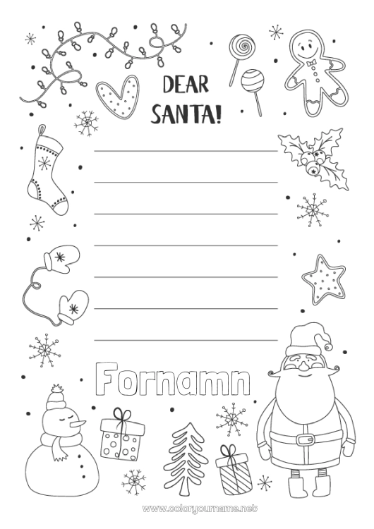 Färgläggningssida att skriva ut Jul Brev till Jultomten Julklappslista till jultomten