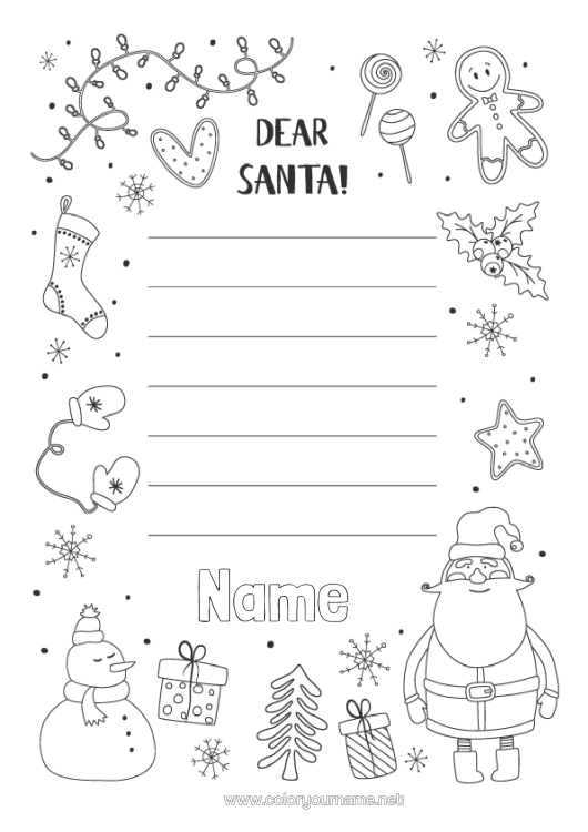 Colouring page to print Christmas Letter To Father Christmas Santa's Gift List