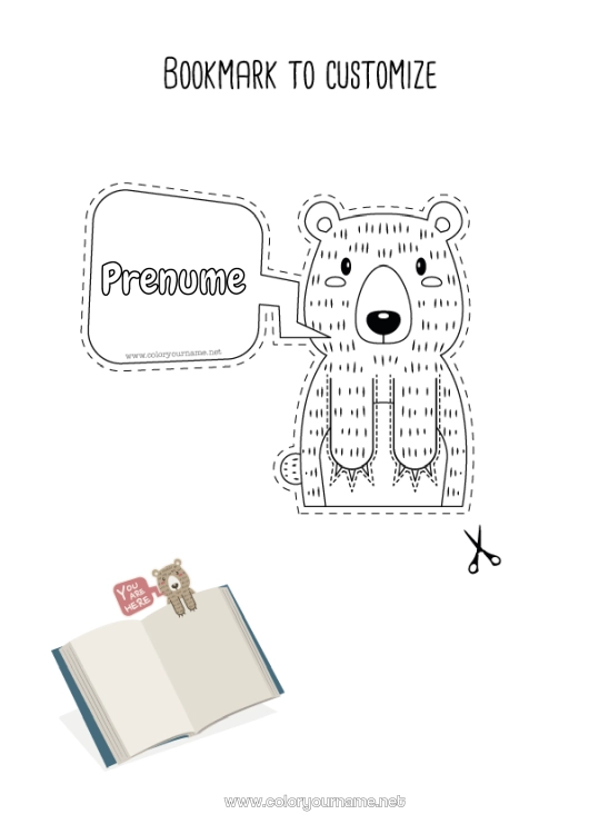 Pagină de colorat de imprimat Urs Animal Semn de carte Animale din pădure