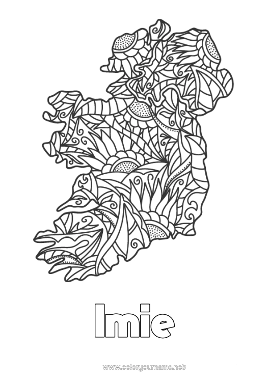 Kolorowanka do wydruku Irlandia Zentangle Mapa krajów
