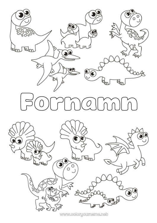 Färgläggningssida att skriva ut Dinosaurier Djur Tyrannosaurus Triceratops