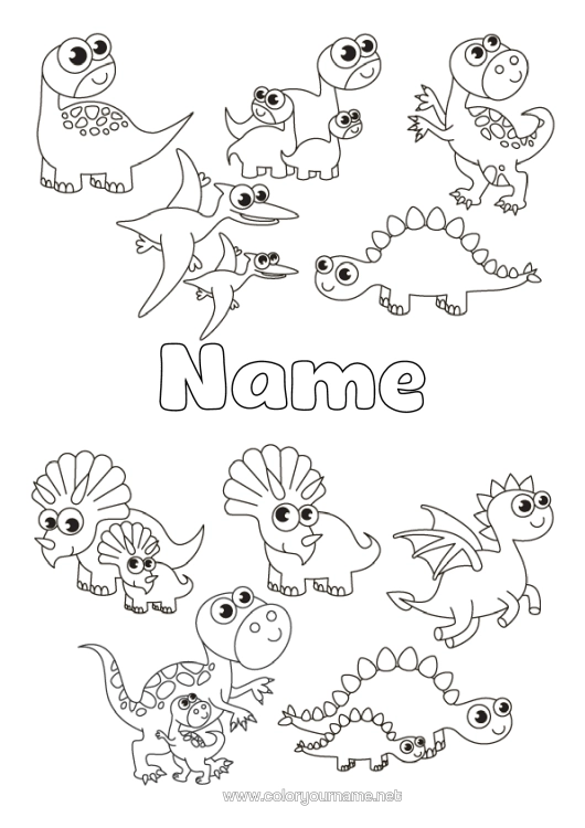 Colouring page to print Dinosaurs Animal Tyrannosaurus Triceratops