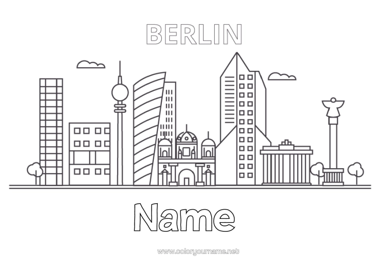 Colouring page to print Cityscape Monument Germany