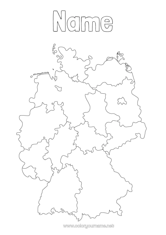 Colouring page to print Geography Country Map Of Countries Germany