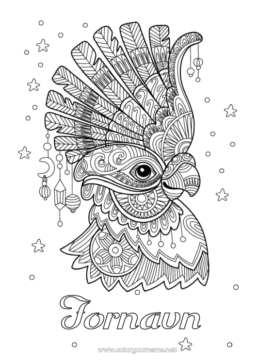 Farvelægningssiden til udskrivning Dyr Carnival Papegøje Komplekse farvelægninger Zentangle Fugle og flyvende pattedyr