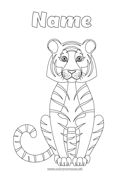 Coloring page to print Tiger Animal Wild animals of Africa