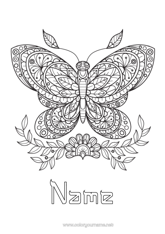 Colouring page to print Mandala Butterfly Animal Complex Colouring Pages Zentangle Insects