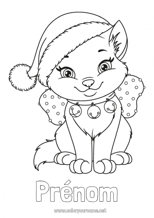 Coloriage à imprimer Mignon Chat Hiver Noël Animal Chiens et chats