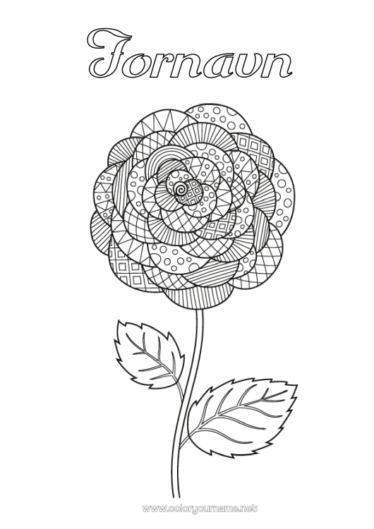 Farvelægningssiden til udskrivning Blomster Zentangle